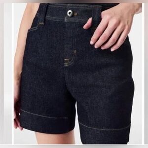 SPANX Dark Wash High Rise Denim Shorts Shaping Wide Leg Size S